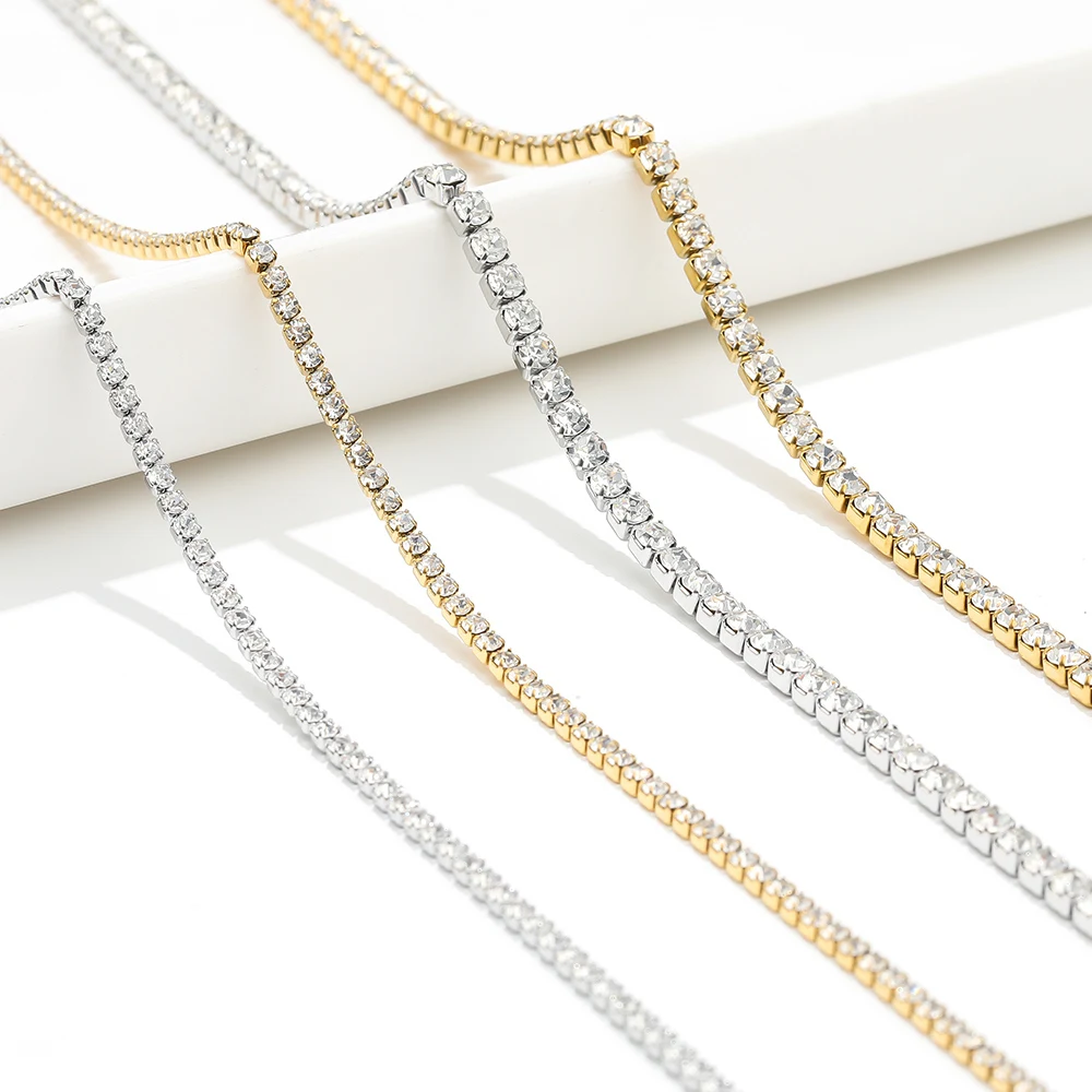 1 Meter Stainless Steel Luxury Cubic Zircon Chains Tennis Chain Choker for DIY Jewelry Making Women Necklace Bracelet Material view 4