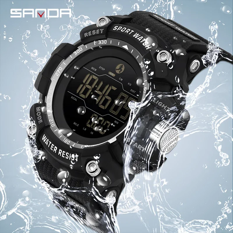 SANDA ساعات إلكترونية كلاسيكية للرجال مقاومة للماء، قرص كبير عصري، متعدد الوظائف، عد التاريخ، ساعة رياضية