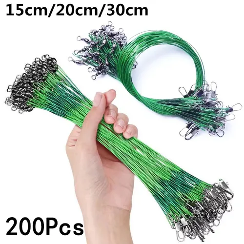 Imagen 1 del producto Línea de pesca de alambre de acero antimordida, súper fuerte, cinturón de pesca con hebilla giratoria, equipo de pesca, plomo 200/100/60/20