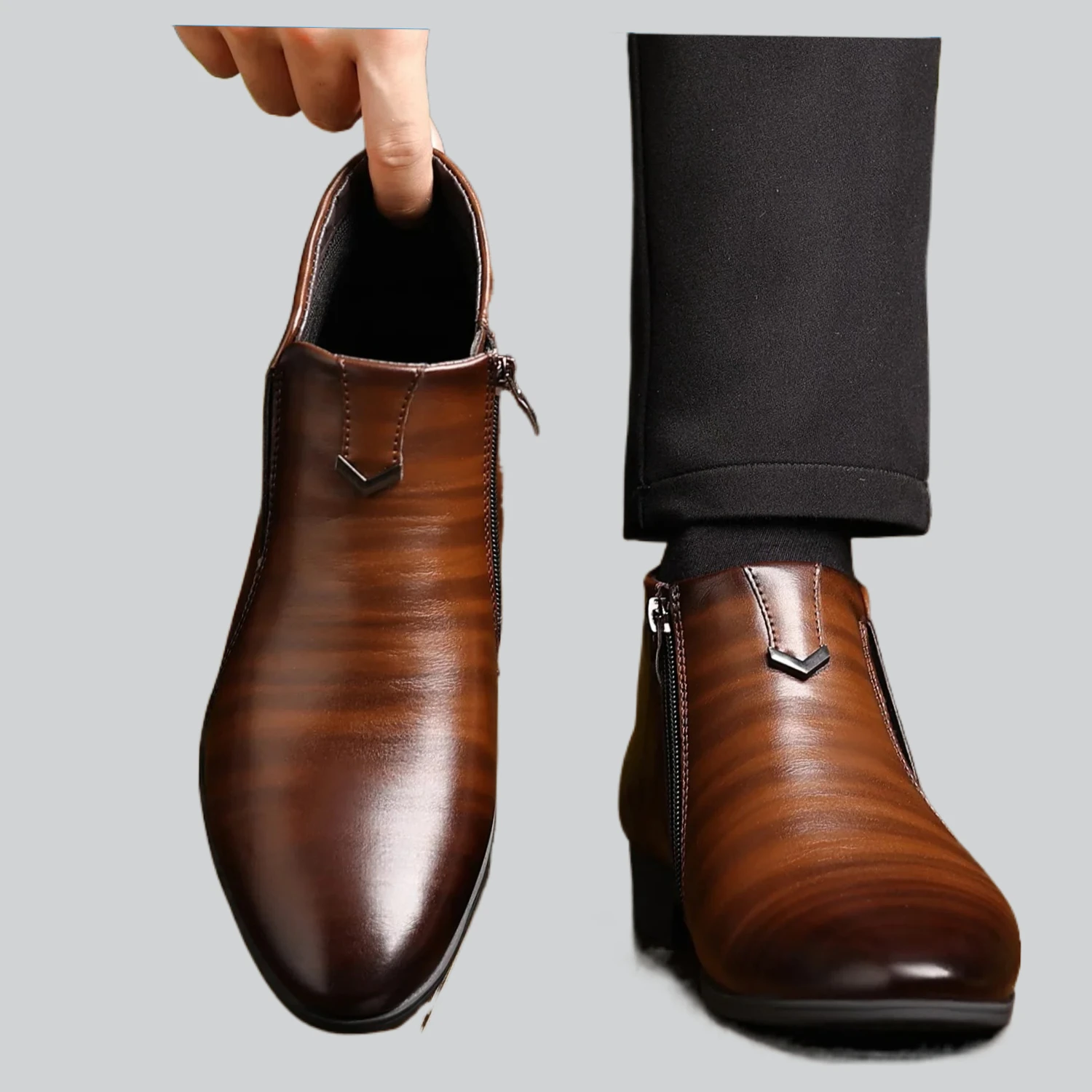 

Fashion Zipper Men Big Size Retro Men Ankle Boots Luxury High-top Mens Leather Shoes High Quality Non-Slip Motorcycle Boots