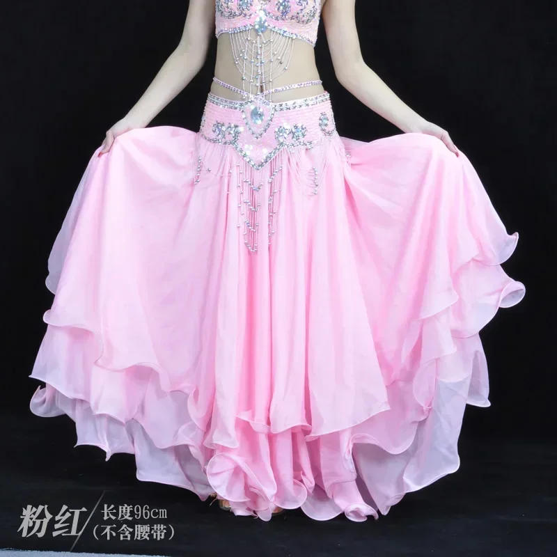 Dancer's three-layer chiffon curled skirt belly dance performance suit stage performance suit skirt Spanish skirt