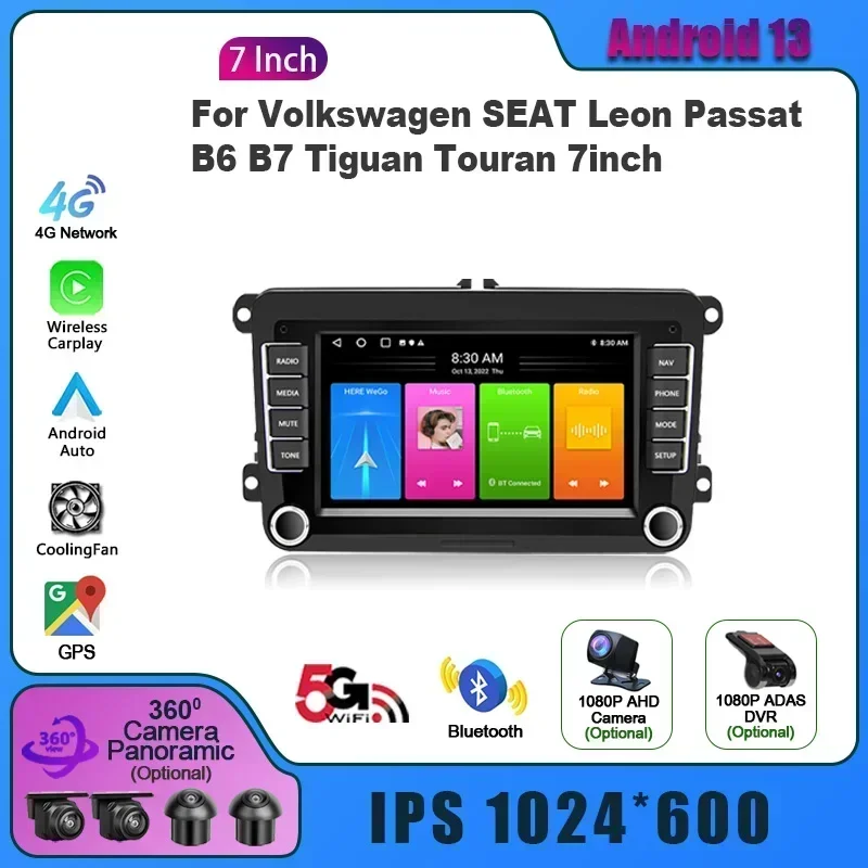 Android 13 For Volkswagen VW SEAT Leon Passat B6 B7 Tiguan Touran 7inch Carplay Android Radio GPS Screen Multimedia Console