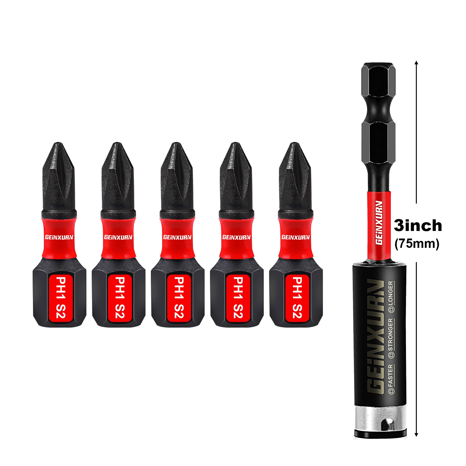 Geinxurn Impact Tough #1 Phillips 1 in. Insert Driver Bits,  PH1 Power Screwdriver Bits Set with Bit Holder