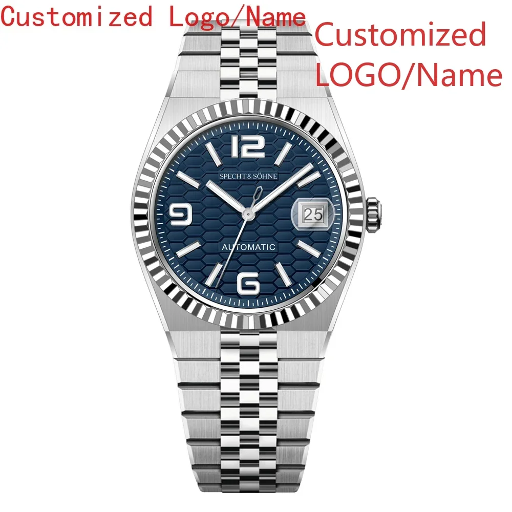 الفاخرة عارضة التقويم الرجال النساء التلقائية الميكانيكية ووتش الفولاذ المقاوم للصدأ الياقوت أسود أبيض أزرق الأرض الساعات حسب الطلب