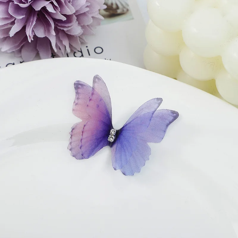 100pcs Gradient Color Organza Fabric Butterfly Appliques 50mm Translucent Chiffon Butterfly For Party Decor, Doll Embellishment