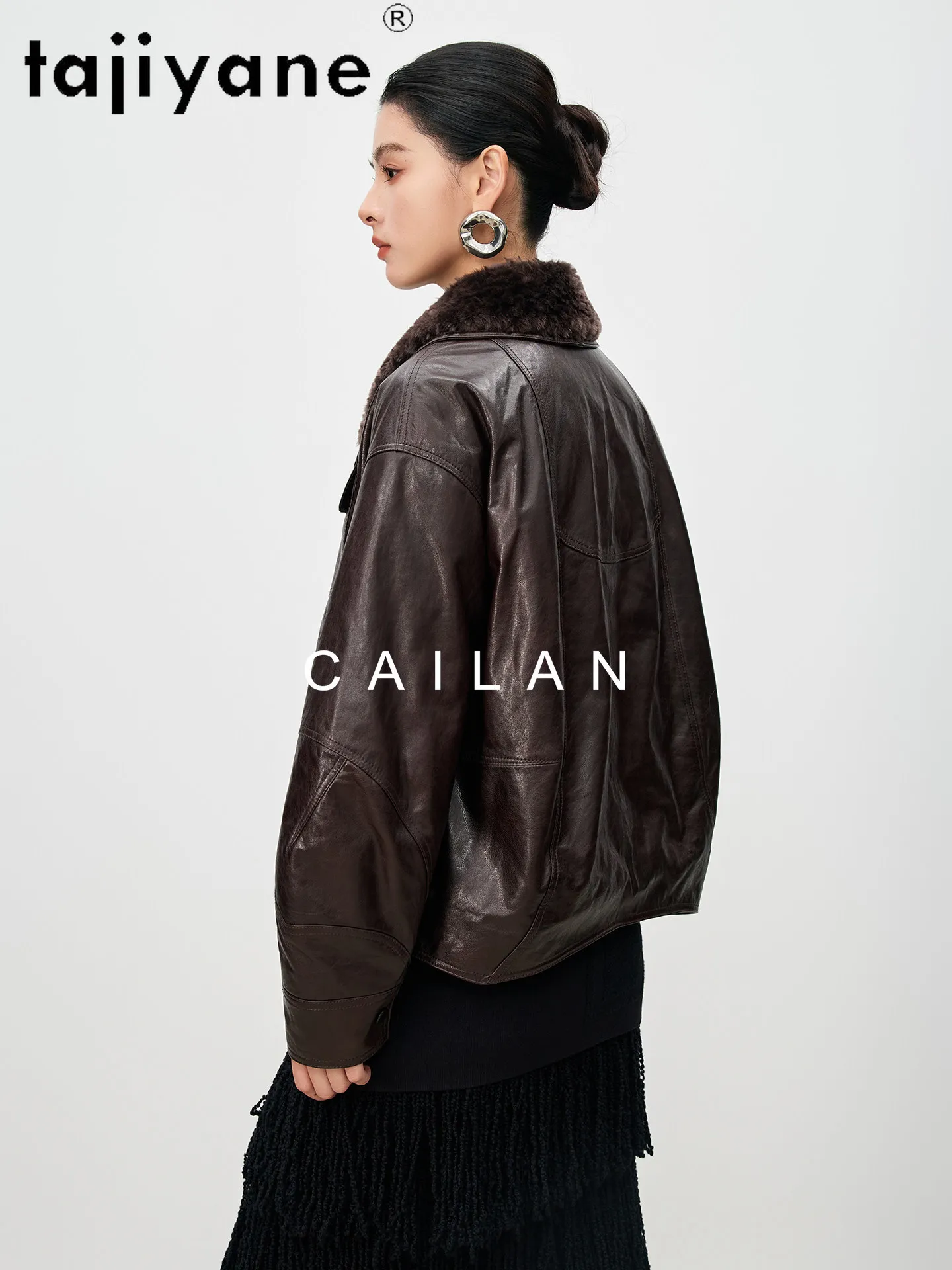 TAJIYANE Giacche Imbottite in Pelle di Pecora 90% Piumino d'Oca Cappotti Corti in Vera Pelle da Donna con Collo in Lana Abbigliamento Invernale 2025