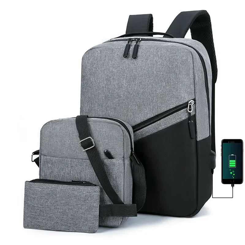 

Outdoor Travel Backpack Men's Three-piece Lightweight Waterproof Large Capacity Laptop Bag with USB Charging Port School Bag