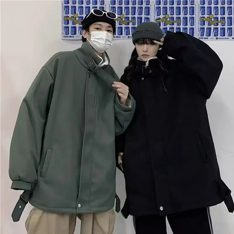 

Куртка из овчины большого размера (300 г/м²), свободного кроя, унисекс, хлопковая верхняя одежда для осени и зимы, новая повседневная модель в американском стиле для молодежи.