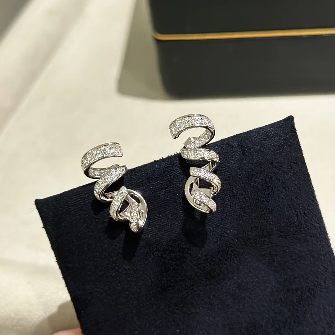Trendy Real 925 Sterling Silver Stud Earrings For Women Anniversary Gift Spiral Design Full Zircon Inlay Luxury Fine Jewelry