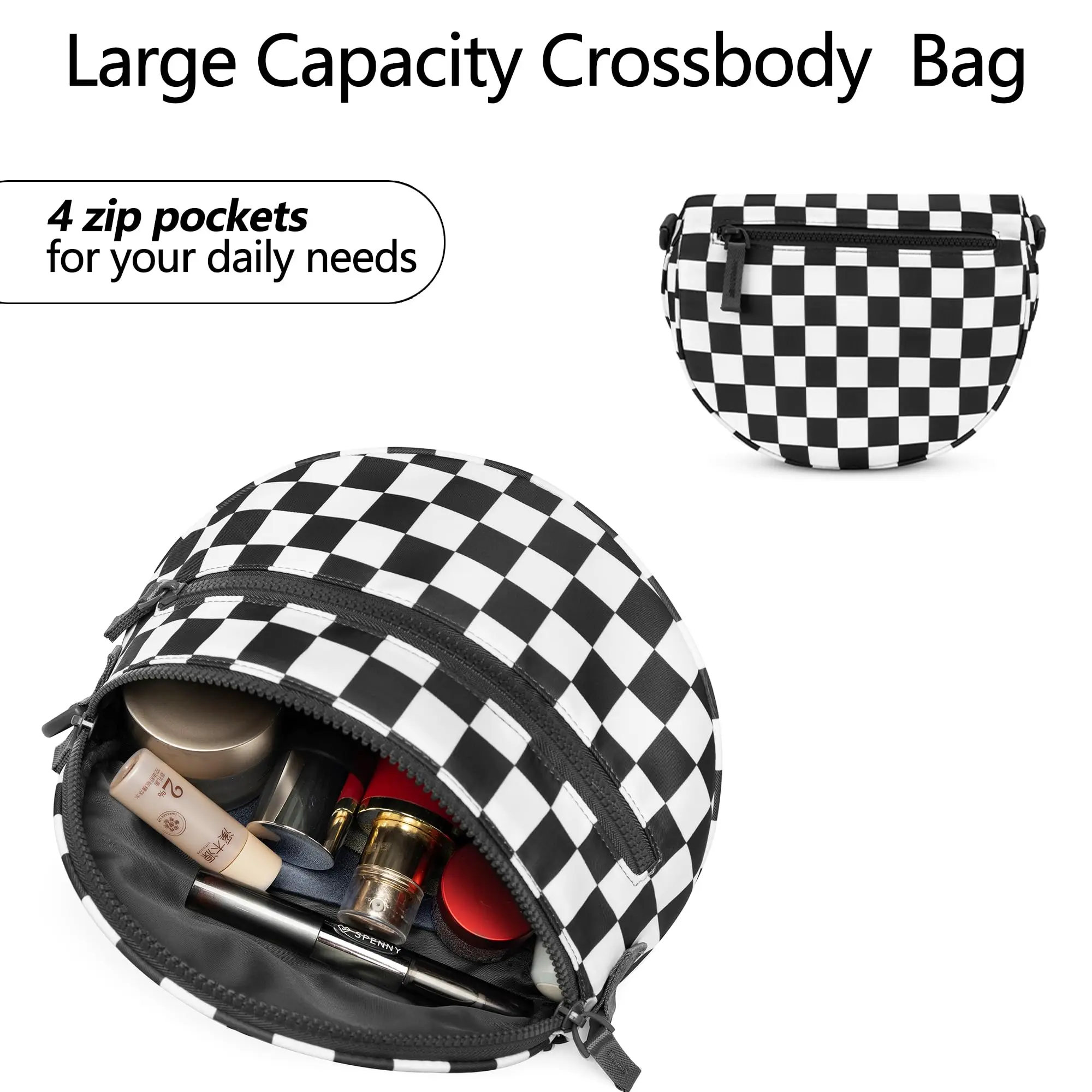 Mini Version Black and White Checkered Crossbody Bag Bum Bag for Women,checkered fanny pack Handbags Wallets Small Belt Bag