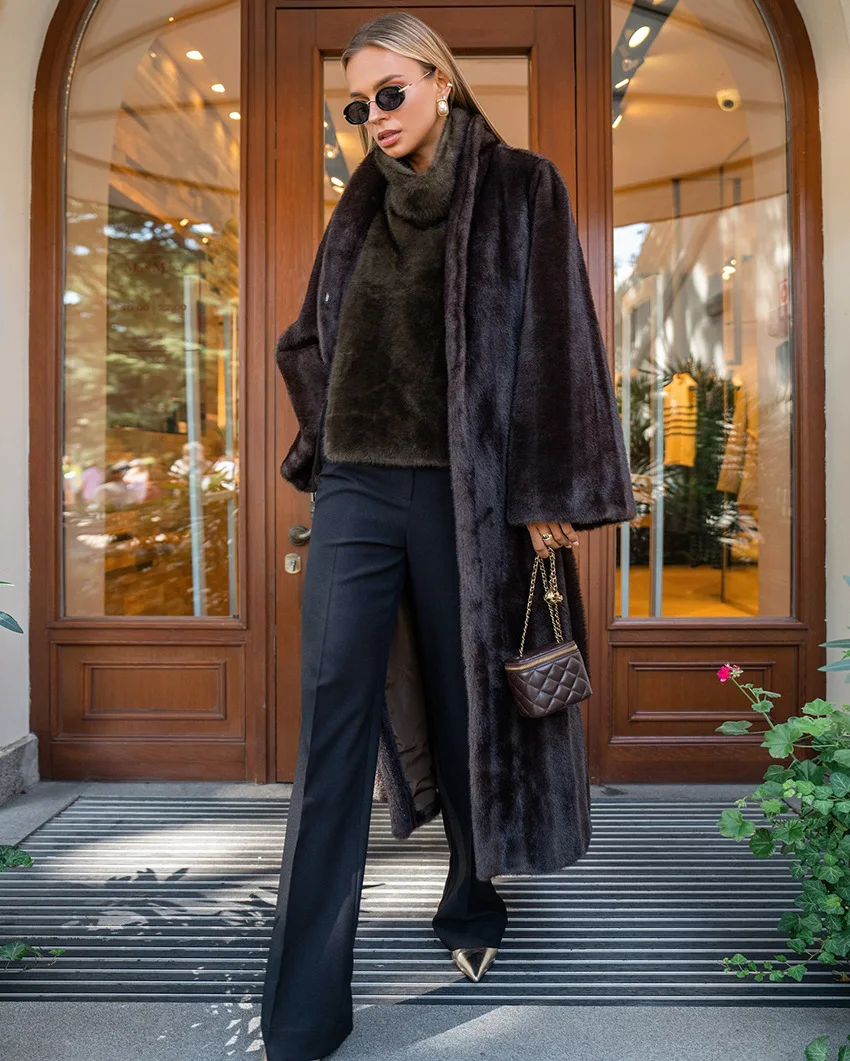 Women Faux Mink Fur Vests Coats Solid Fur Jackets Lace Up Cotton Linen Turtleneck Sleeveless Loose Fit Casual 2026 Autumn Winter