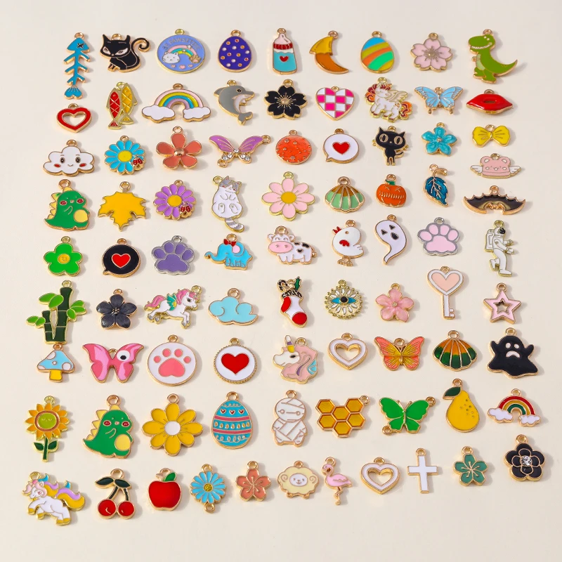Leslie Hot Sale 10-30pcs Mixed Cute Heart Animal Charms Flower Fruit Rainbow Charms for DIY Jewelry Making More than 5000 Styles
