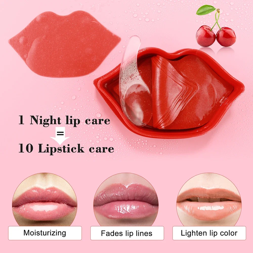 Cherry Collagen Anti-Ageing Pad Beauty Lip Mask Peel Off Moisturizing Lips Care Health Skin Care 1box=20pcs Crystal Lips Masks