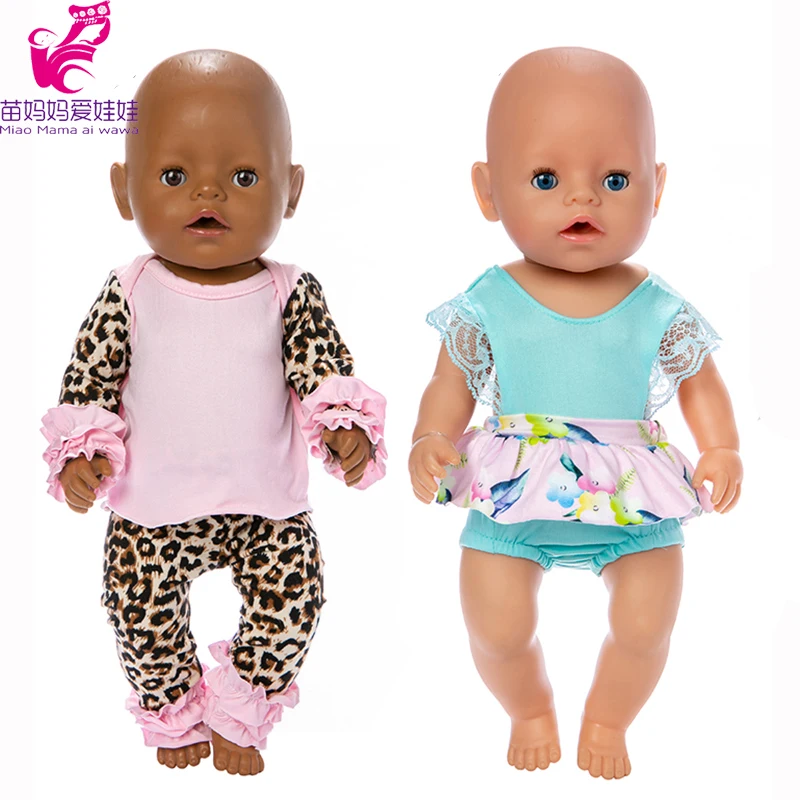 Sinh Bé Quần Áo Búp Bê Da Báo Pyjama Set Mặc V Đầm 18 Inch Mỹ Bebe Quần Áo Búp Bê Đầm