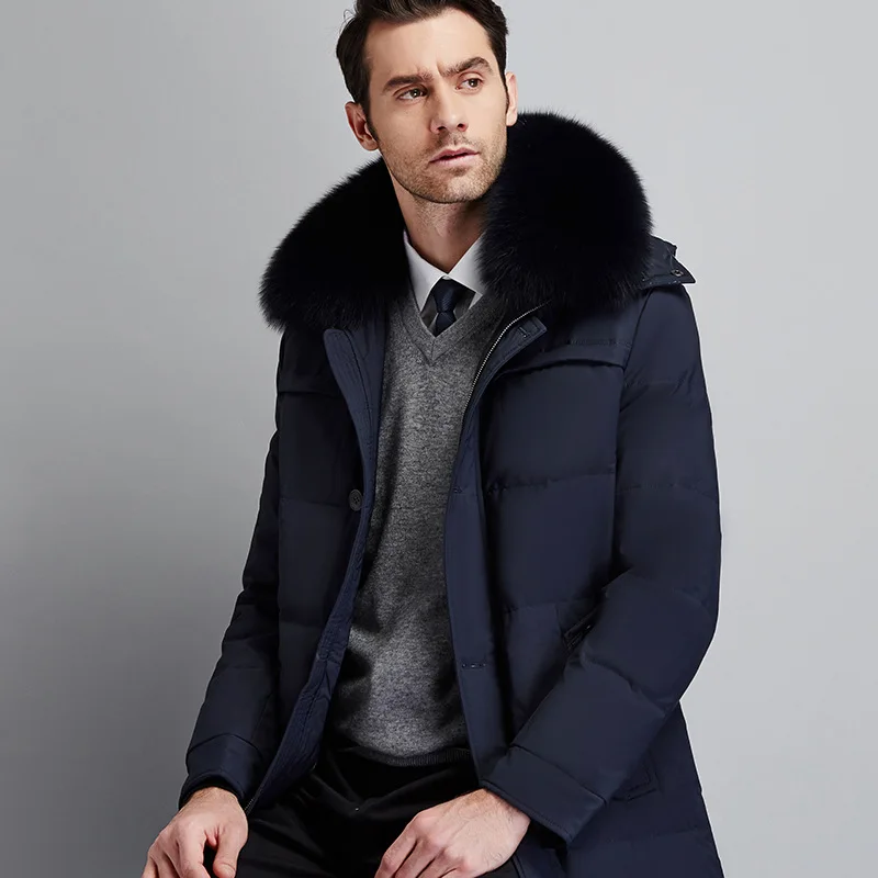 Chaqueta de plumón de pato blanco para hombre, Parka cálida, cuello de piel gruesa, abrigos de invierno, abrigo de alta calidad, Parkas de invierno