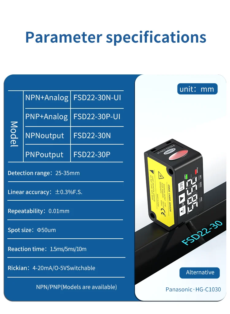 FSD22Square Shape Series High-Precision Analogue Height Thickness laser Displacement Sensors Measuring Sensor Switch Micro laser – Detail 14