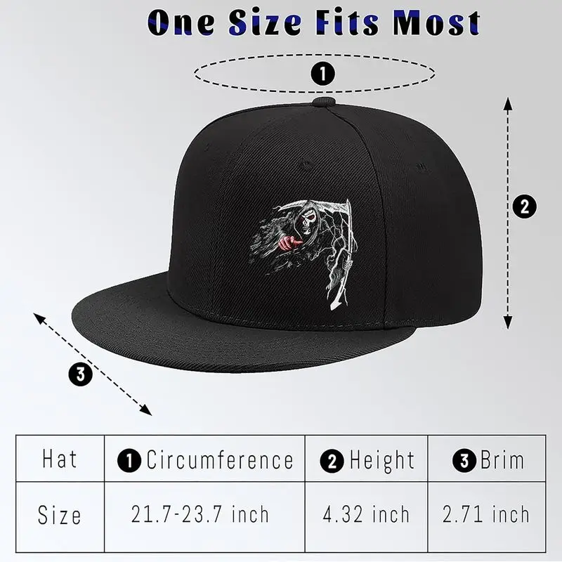 Horror Grim Reaper Scythe Hats Flat Bill Snap Back Hats for Men Flat Brim Black Baseball Cap Devil Skull Finger Snapback