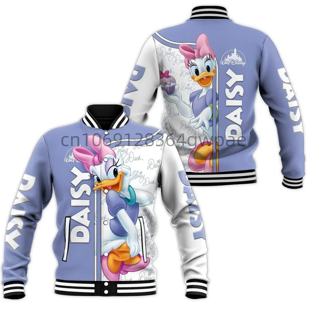 Disney Daisy Duck Baseball Jacket MenWomen Disney Casual Sweatshirt Hip Hop Harajuku Jacket Streetwear Loose Varsity Coat Hoodie