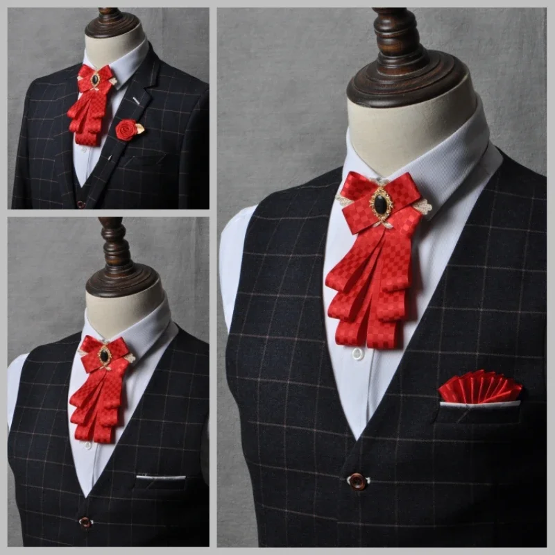 

Men's Bow Tie Brooch Set Korean British Dress Suits Shirt Collar Flower Men Wedding Accessories Gifts Handmade Bowtie 3pcs Sets