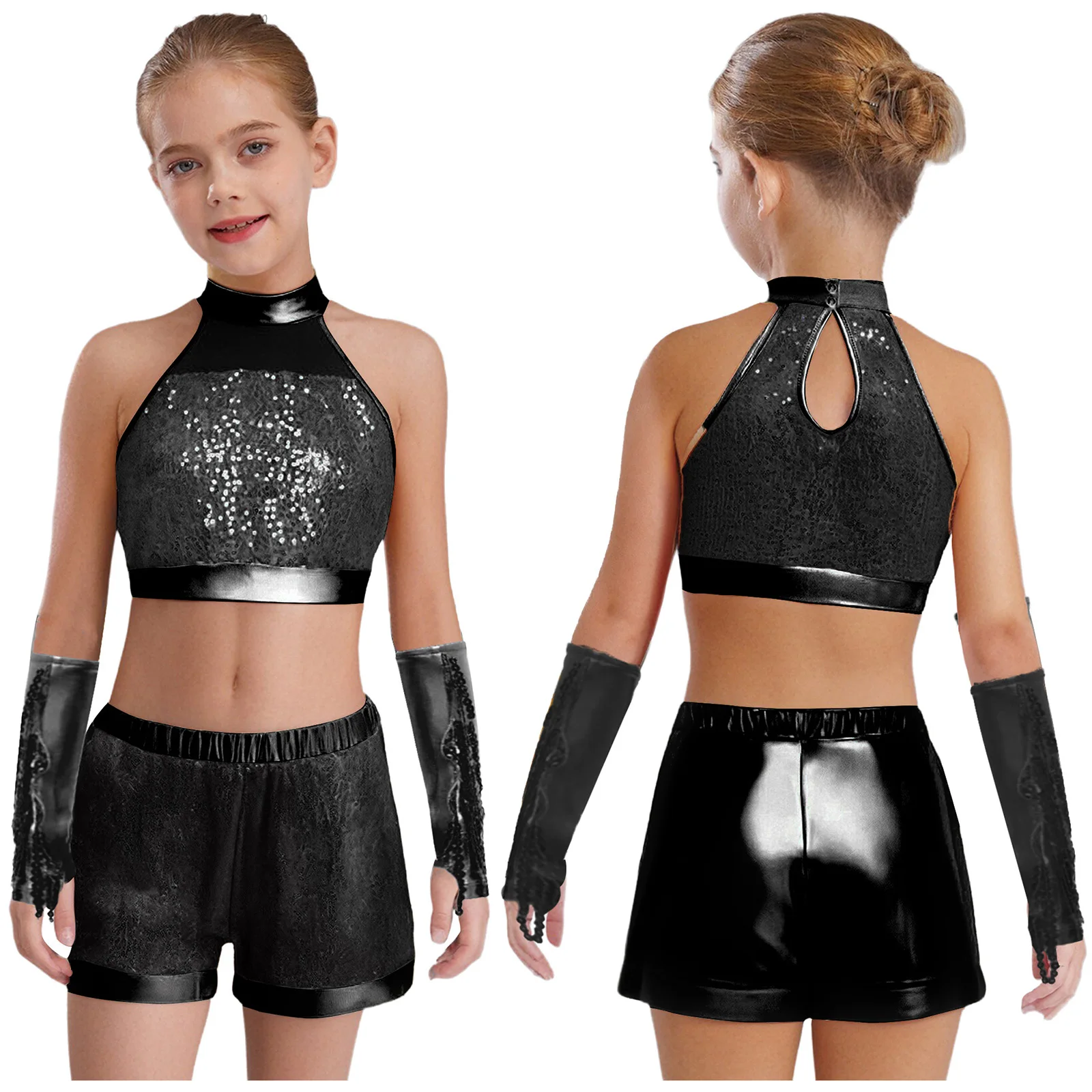 YEAHDOR Haut Danse Métallique Enfant Fille Crop Top Danse Hip-hop Débardeur Gymnastique Haut Danse Moderne Jazz Disco Tenue de Spectacle 5-16 Ans Bleu 14 Ans