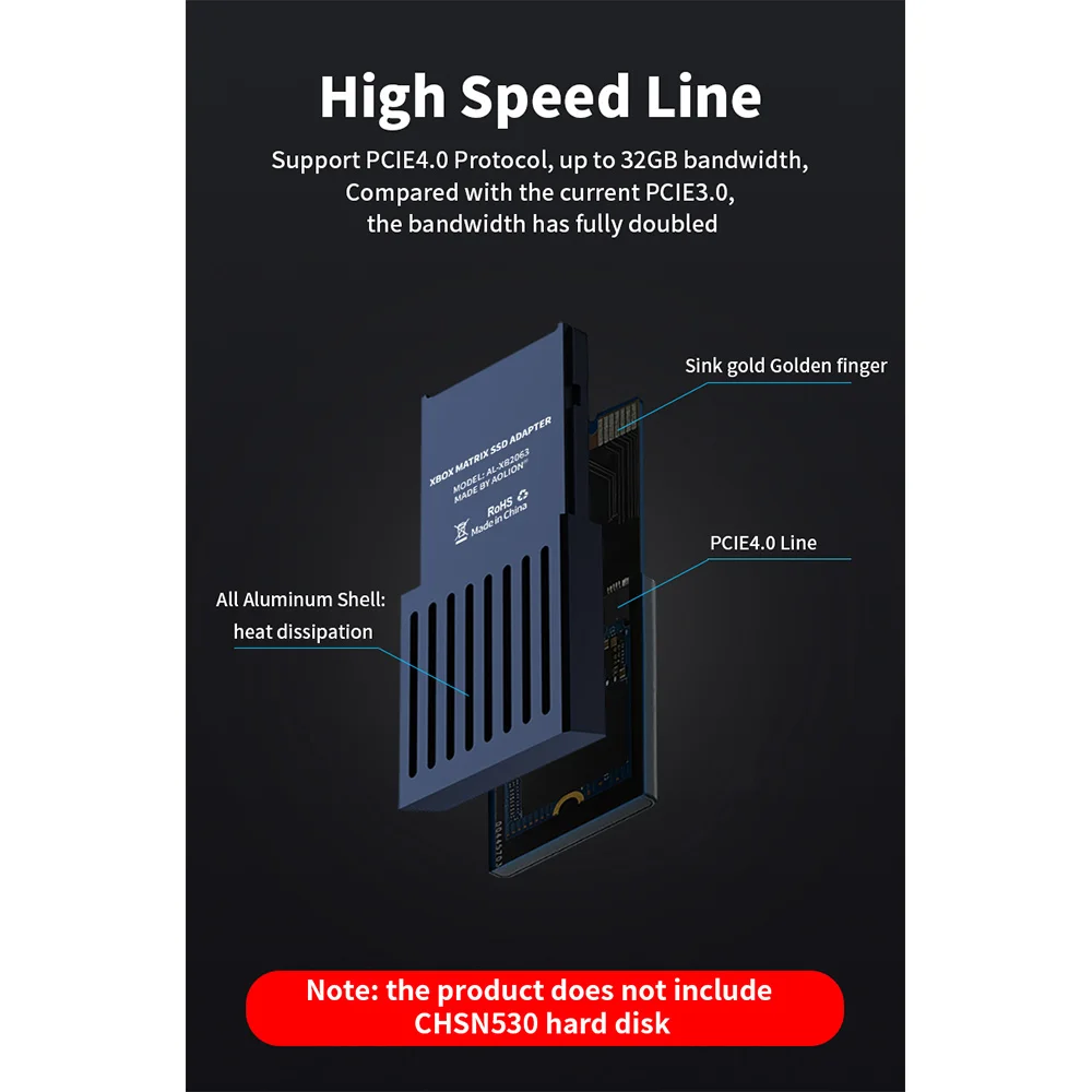 External Hard Drive Conversion Box for Xbox Series X/S Host M.2 Hard Drive Expansion Card Box for CHSN530 1TB Hard Disk