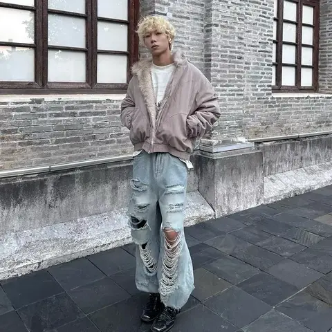 अमेरिकन हाराजुकू गर्म जैकेट पुरुषों और महिलाओं के लिए रेट्रो सरल आलीशान जैकेट नए ढीले चमड़े की मोटरसाइकिल पंक फर कॉलर जैकेट के साथ 10 best sales ठंडी जैकेट - №4