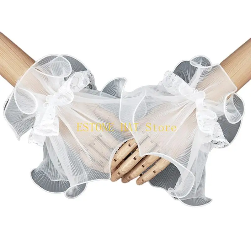 49MF Bride Elastic Wrist Cuffs Lovely Flared Removable Fake Sleeves for Wedding Party White Lace Wrist Cuffs for Women