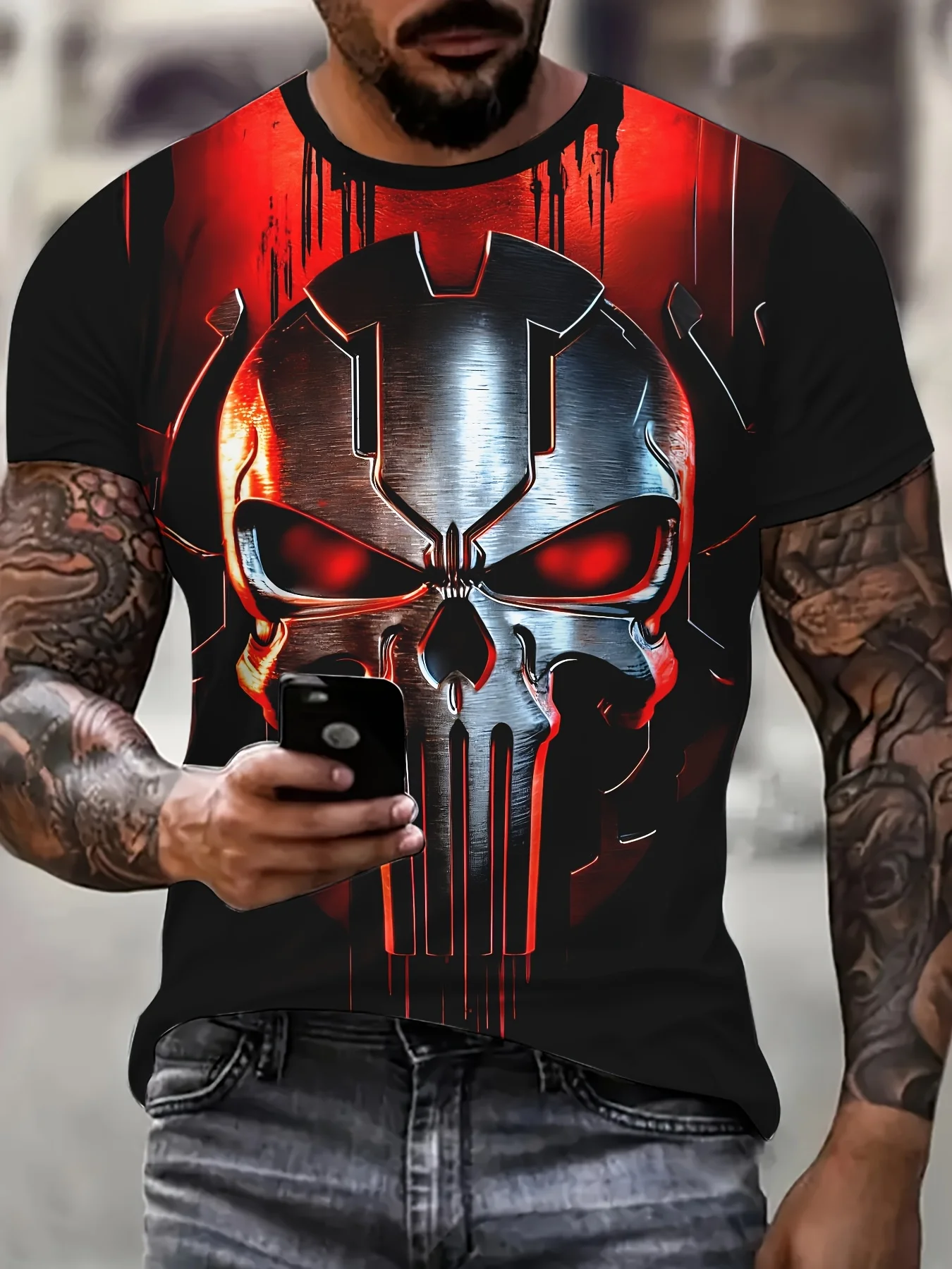 Camiseta masculina Marvel Punisher camiseta gráfica engraçado slogan carta em torno do pescoço impressão 3D camiseta de super-herói