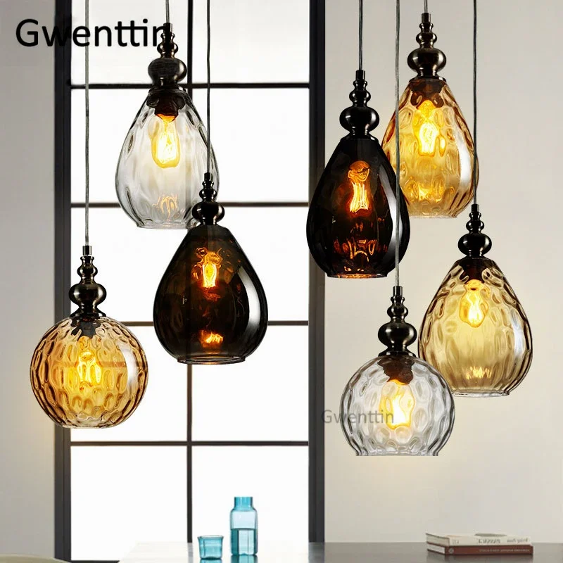 

Nordic Creative Pendant Lights Vintage Glass Lamp Loft Living Room Kitchen Industrial Hanging Lamps Hotel Cafe Lighting Fixtures