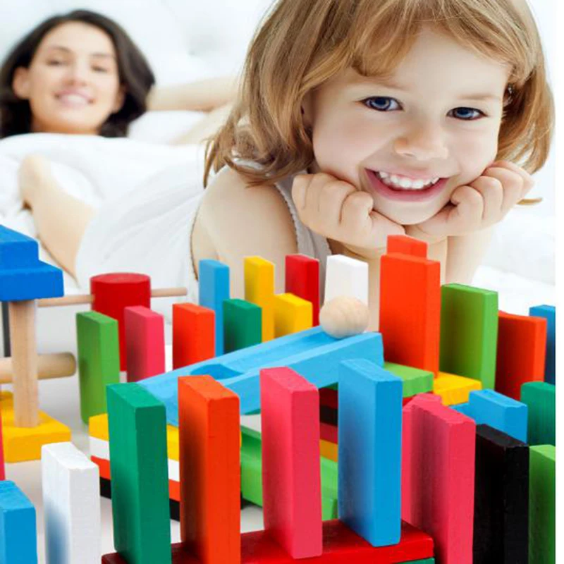 Juego de dominó de madera para niños, juego de bloques de dominó de colores, juegos de dominó de aprendizaje temprano, juguetes educativos para niños, 120 unids/set