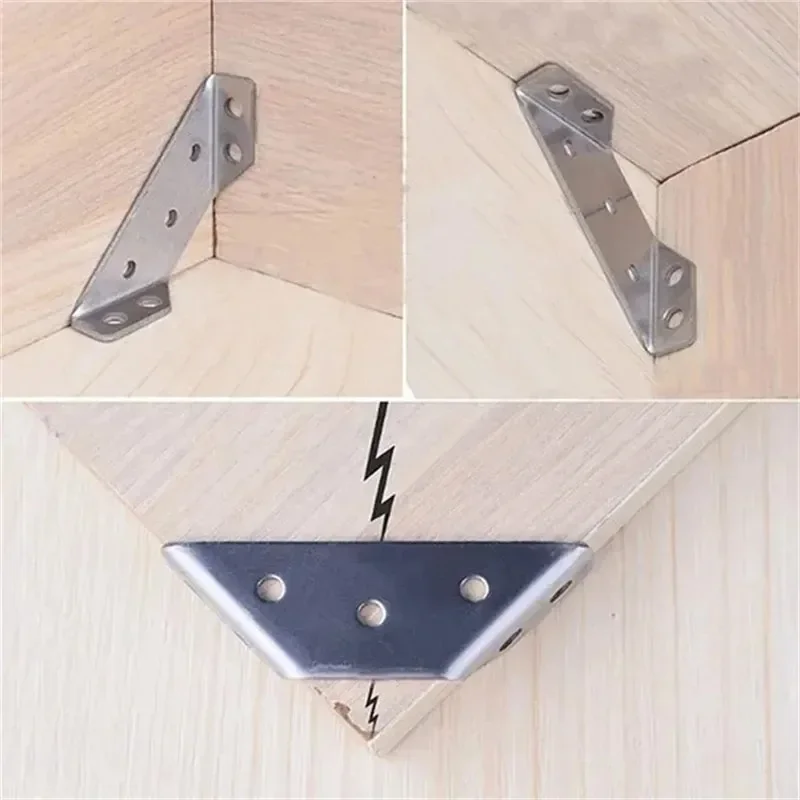 4-100pcs Universal Furniture Corner Connector Stainless Steel Corner Brace with Screws Heavy Duty Angle Shelf Brackets for Wood