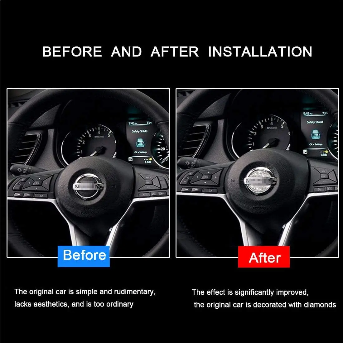 Car Steering Wheel Emblem Sparkly for Nissan Pathfinder Maxima Kicks Altima Sentra Rogue Juke Versa Bling Cover Car Accessories