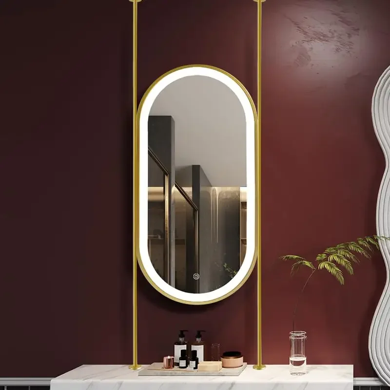 Bathroom Mirrors Large Shaving Makeup Shower Wall Vanity Sticker Dressing Table Decorative Mirror Led Adhesive Light Accessories