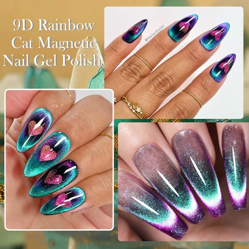 Imagen 2 del producto LILYCUTE 7ml 9D Arco Iris reflectante gato magnético esmalte de uñas en Gel invierno otoño luz de nieve brillante remojo de uñas barniz en Gel
