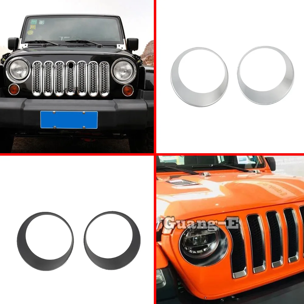 Car Front Head Light Lamp Detector Frame Stick ABS Chrome Trim Cover Molding 2pcs For Jeep Wrangler Jl 2018 2019 2020 2021 2022