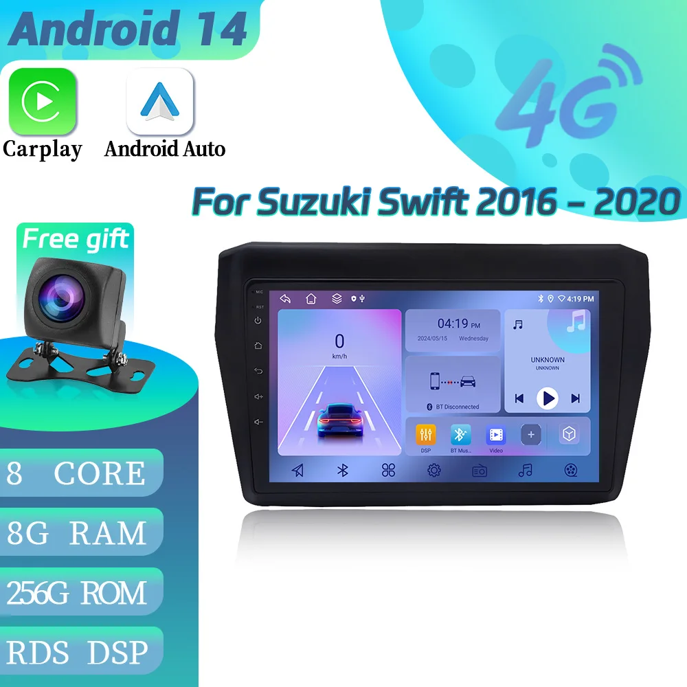 

Для Suzuki Swift 2016-2020 Android 14 навигация автомобильный радиоприемник мультимедийное видео 4G GPS беспроводной Apple BT Carplay сенсорный экран стерео