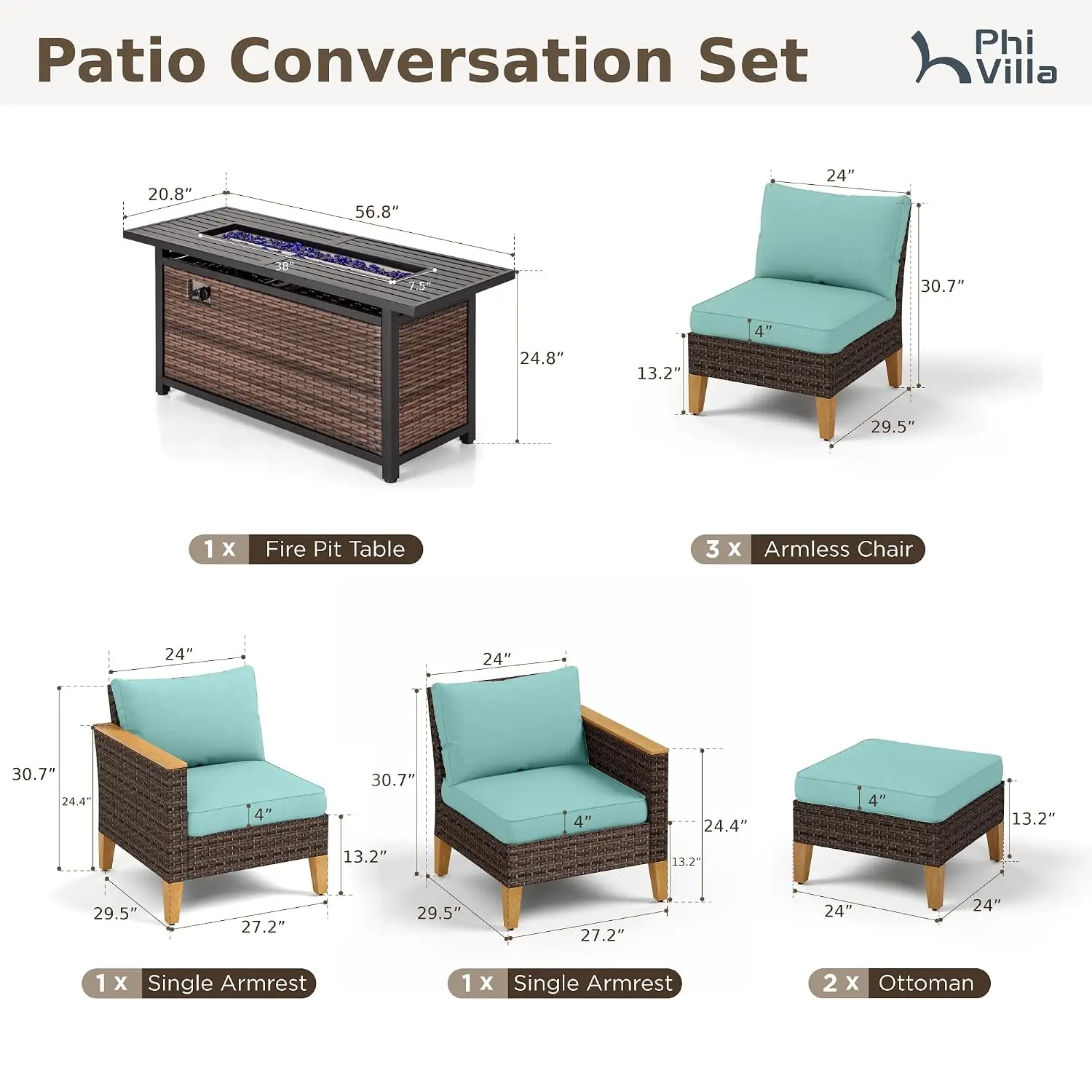 8-Piece Rattan Patio Furniture Set With 56