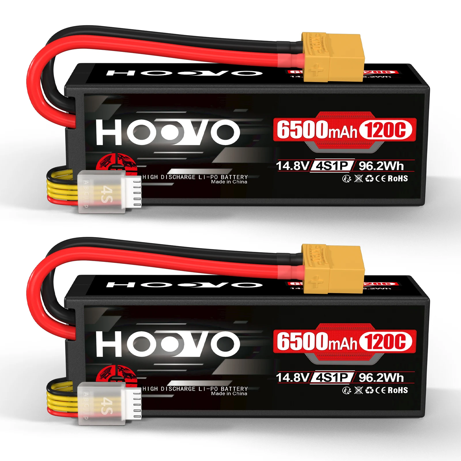 HOOVO 4S Lipo Battery 14.8V 6500mAh 120C RC Battery Hardcase  with XT90 Plug for RC Buggy Truggy Boat Racing Drone FPV Hobby