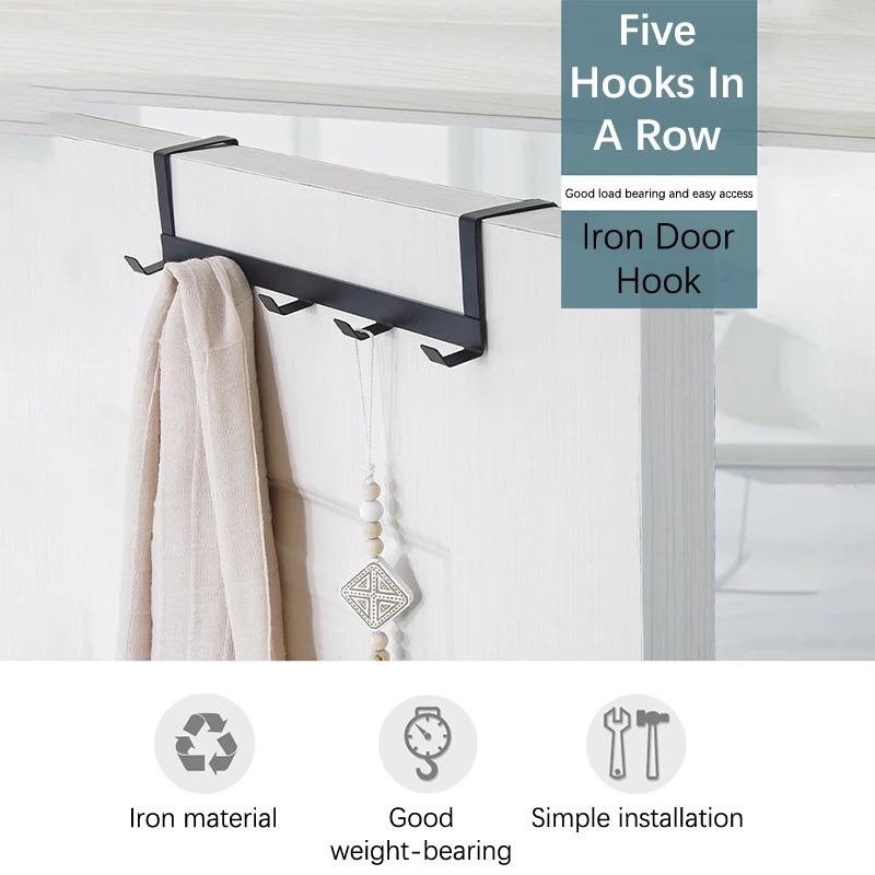 5 Hooks Iron Wall Hook Sticker Adhesive Door Hook Towel Clothes Robe Rack Toilet Accessories Shower Accessories