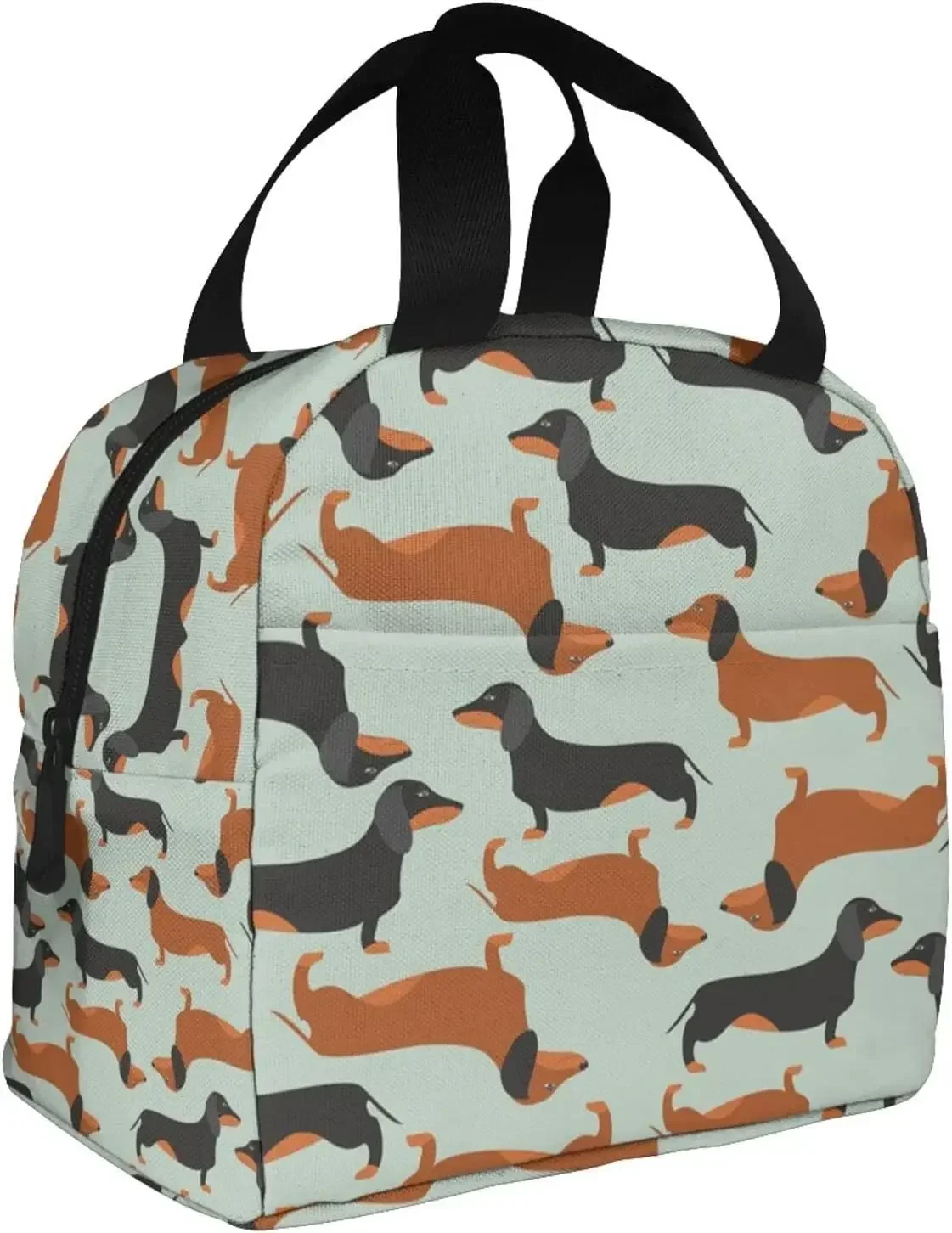 Black and Brown Dachshund Lunch Bag for Women Reusable Insulated Lunch Box Thermal Small Cooler Tote Bag for Work Picnic School