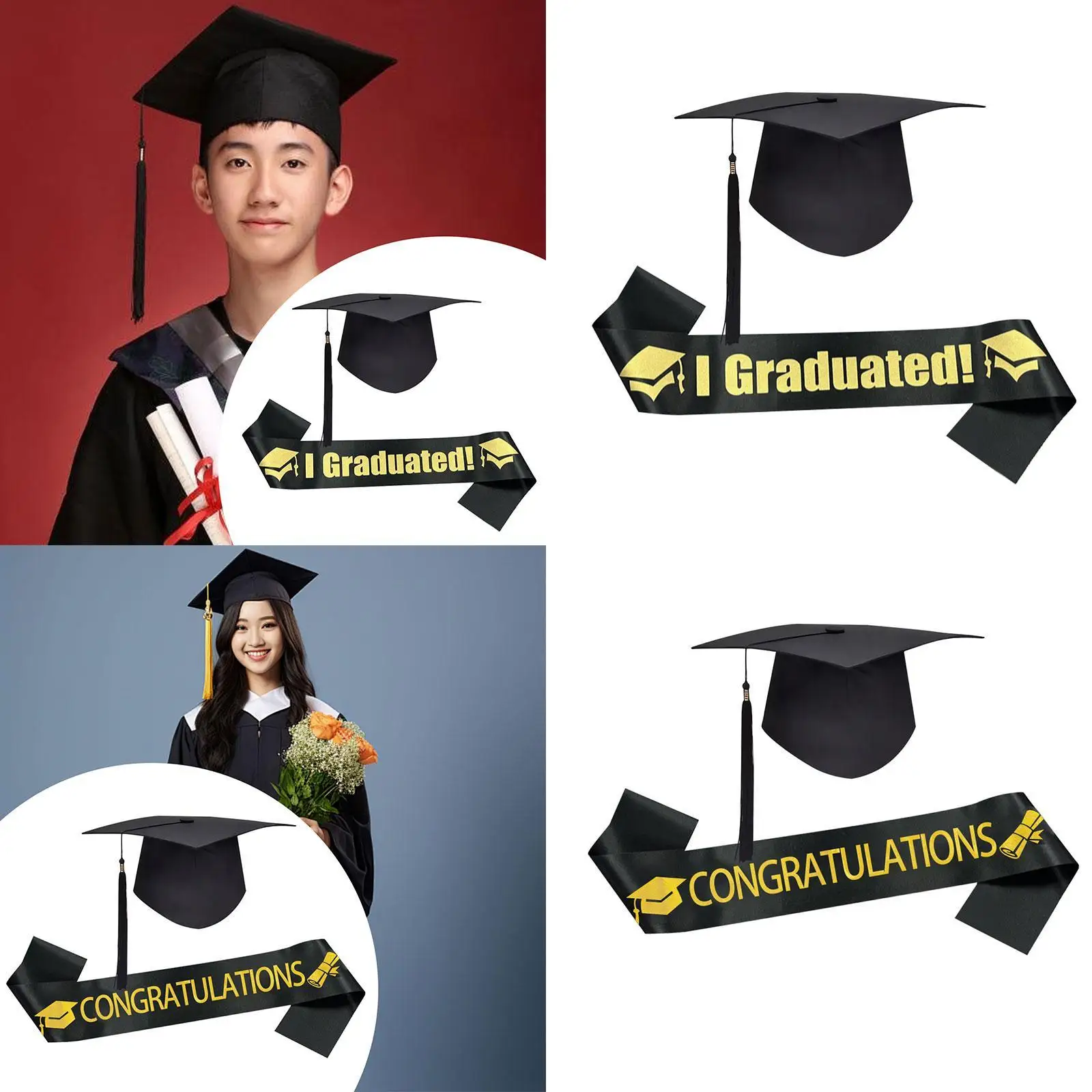

Graduation Cap and Shoulder Strap with Tassel Dress up Bachelor Cap for Unisex