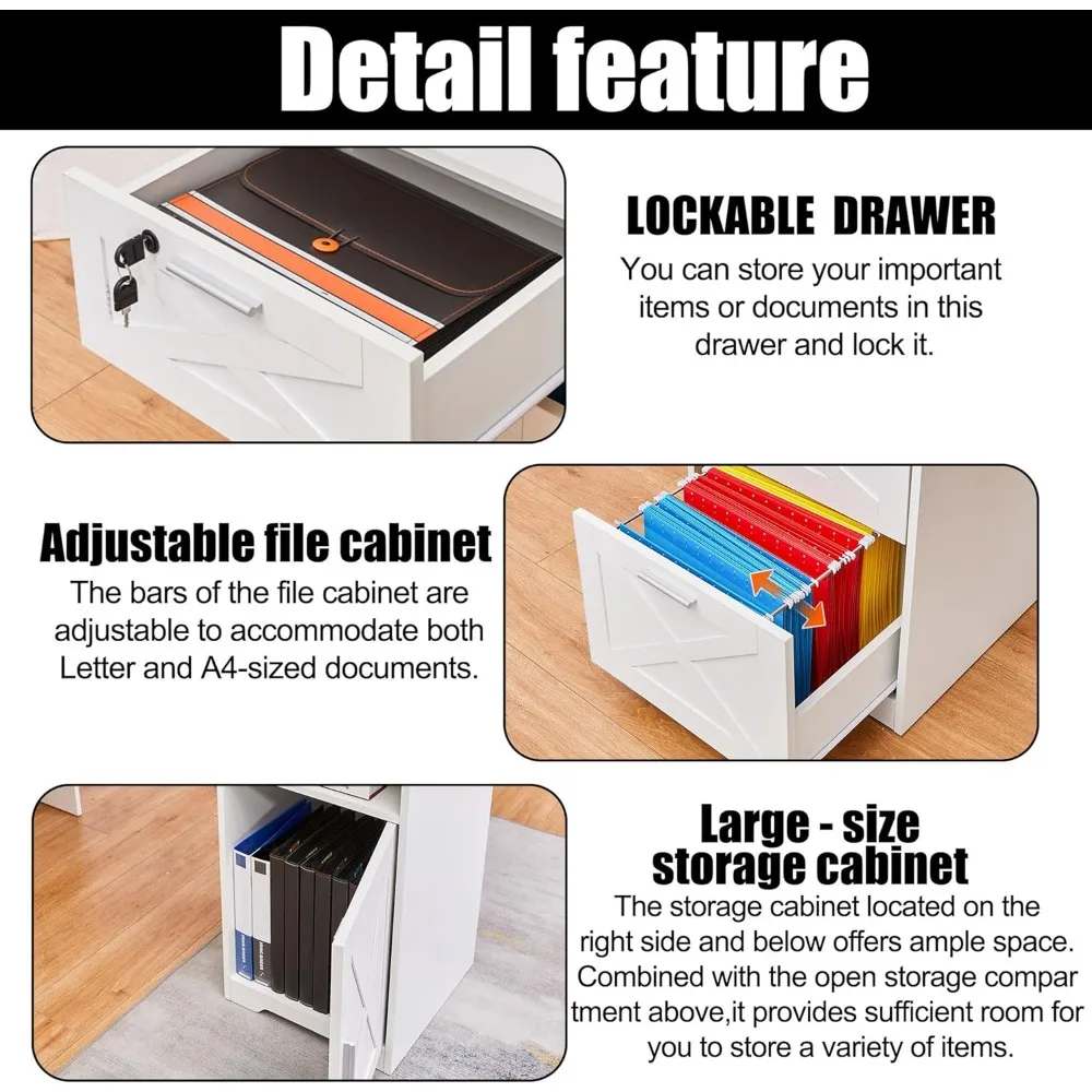 مكتب تنفيذي على شكل حرف L مقاس 60 بوصة مع مساحة تخزين للطابعة، ومكتب كمبيوتر زاوية يتميز بمنافذ طاقة وأدراج قابلة للقفل والضبط #5