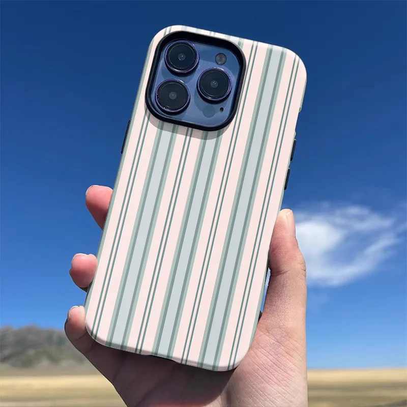 Stilvolles Design, gestreifte Handyhülle für iPhone 17, 16, 15, 14, 13, 12, 11, X XR, XSMAX 7 8 Air Pro Max Plus, luxuriöse doppellagige Rückseite