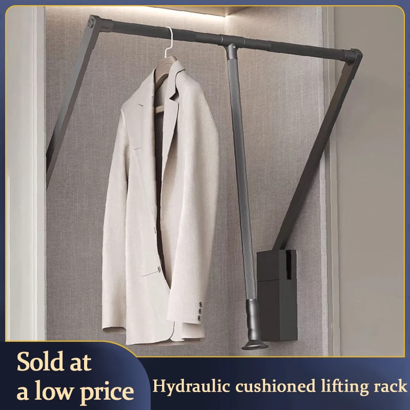 

Dual-Buffer Adjustable Height Lift-Down Closet Hanging Rod Retractable Wardrobe Rail For Walk-In Wardrobe Storage System