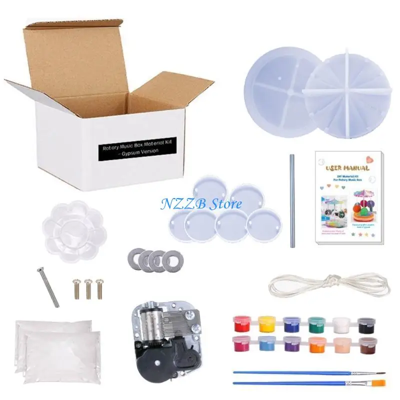 T21F DIY Silicone Mold Music-Box Carousel Shaped Casting Mold Rotating Music-Box Molds Set DIY Ornament Making Moulds Set