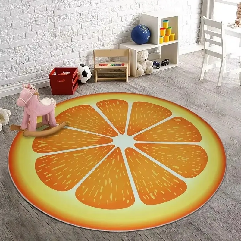 Fruit Slice Round Area Rug Cute Lemon Orange Soft Cozy Floor Carpet Kids Room Nursery Living Room Bedroom Home Decor Play Mat