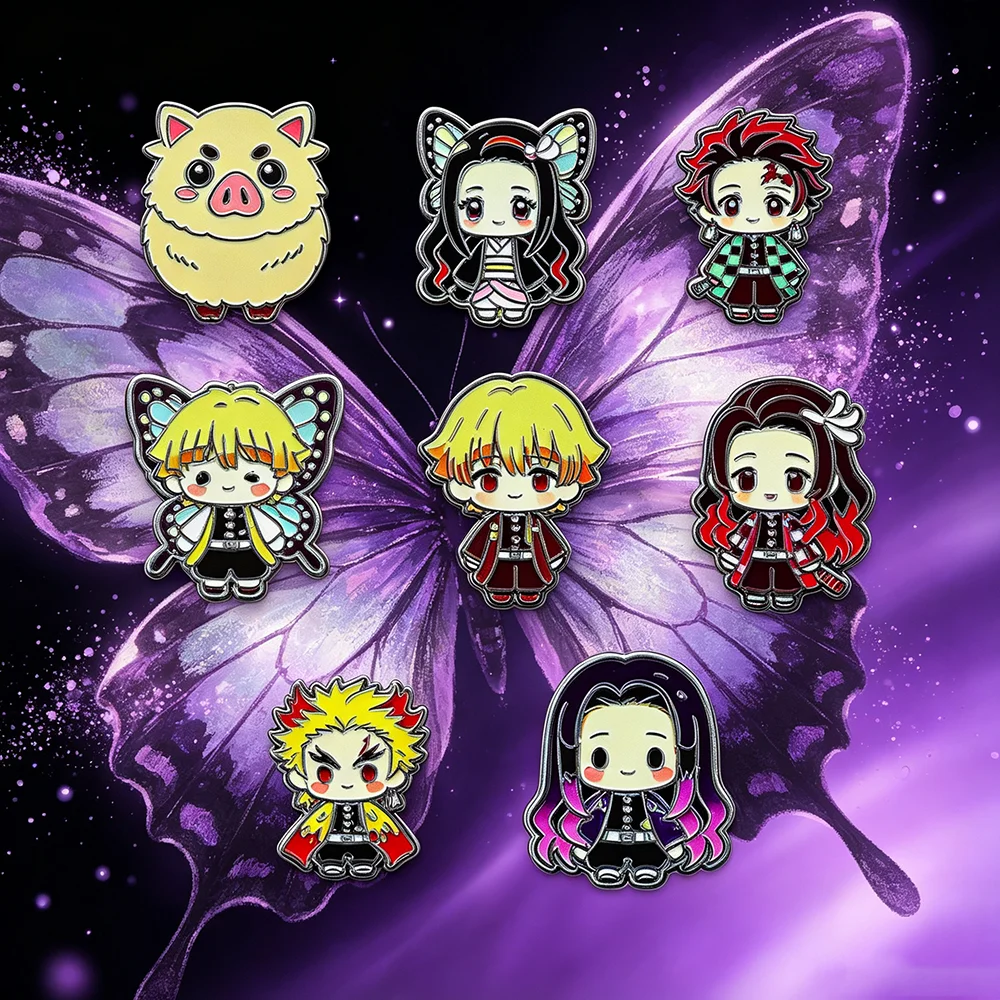 8Pcs Demon Slayer Lapel Pins, Kimetsu No Yaiba Q Version Anime Enamel Brooch Badge Set