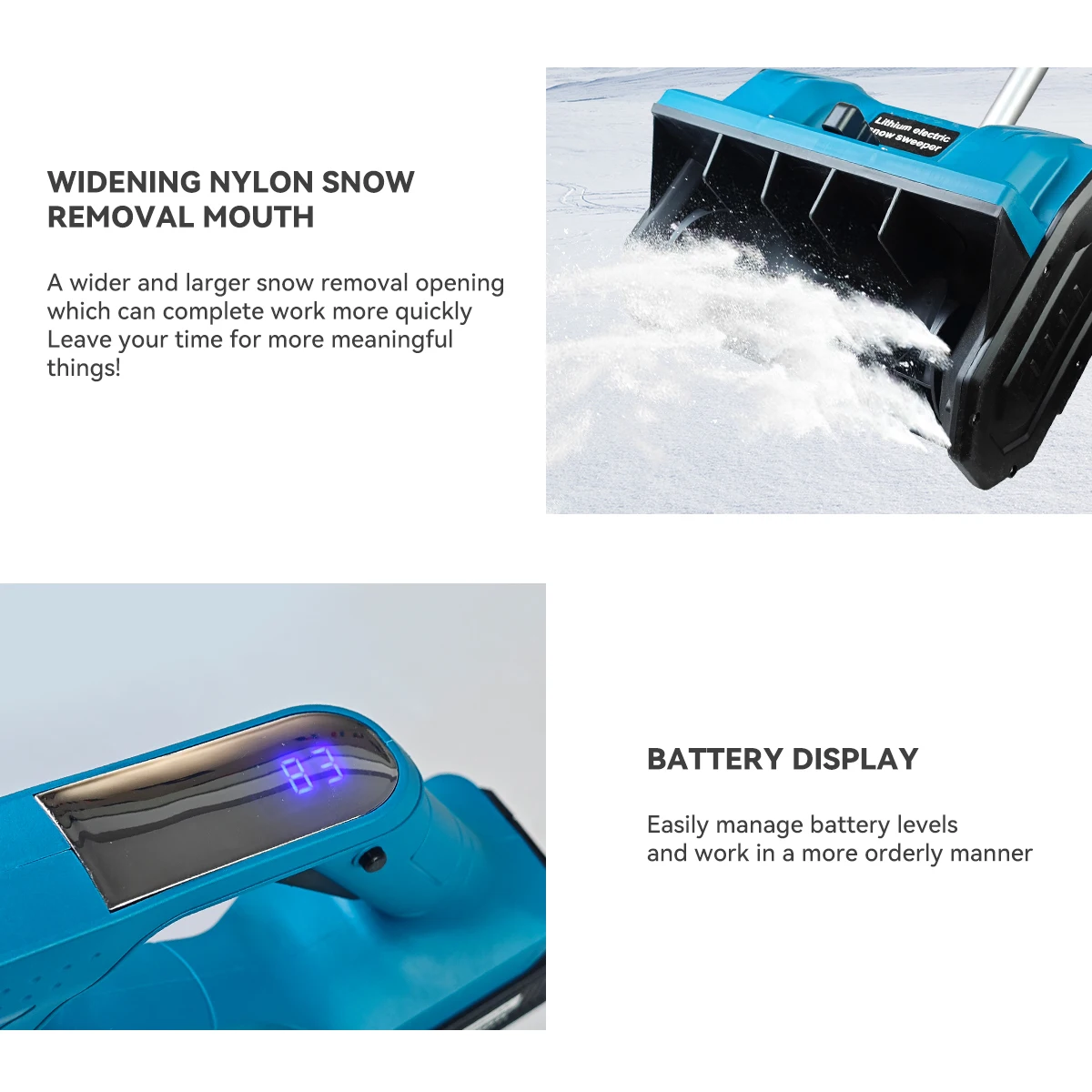 Industrial-grade rechargeable cordless electric snow shovel 650 watts brushless battery powered snow plow winter view 4