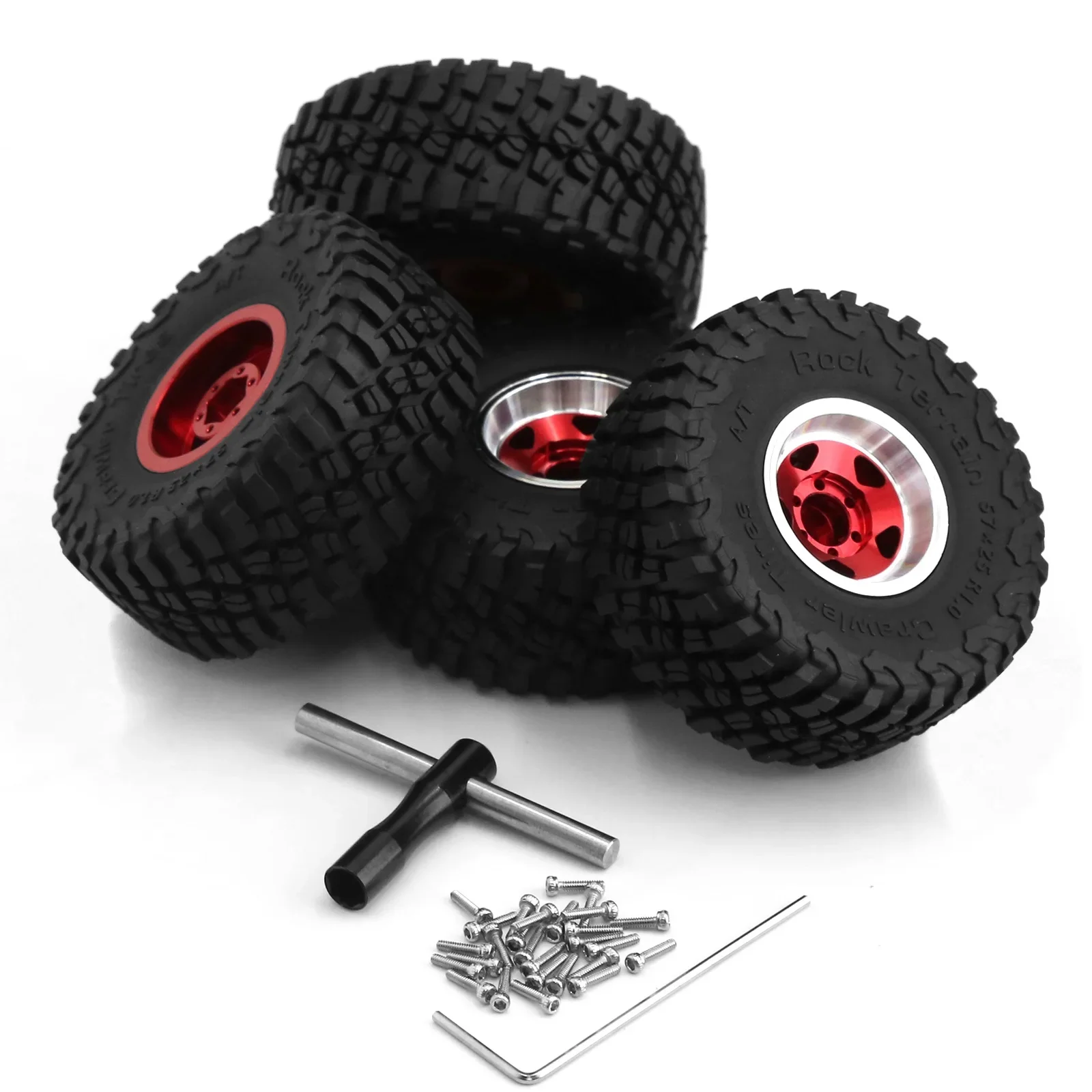 4 Uds 57mm Metal 1,0 "Beadlock llanta de rueda juego de neumáticos de goma para 1/18 1/24 RC Crawler Axial SCX24 AX24 TRX4M FCX24 piezas de mejora