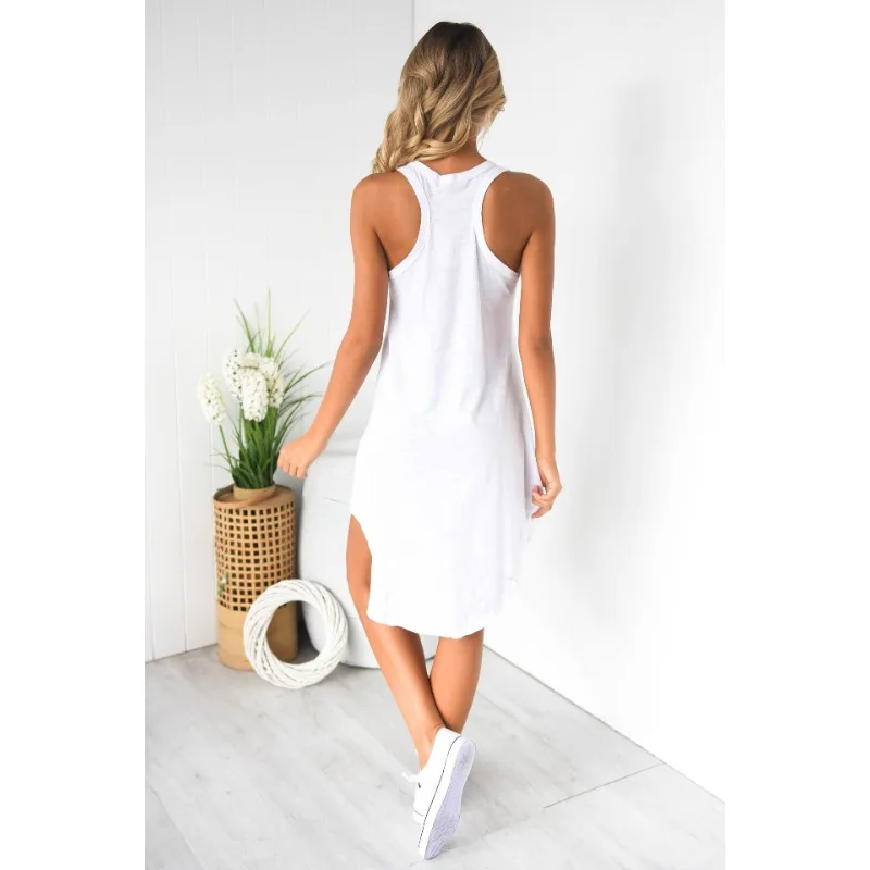 Plus ขนาด S-8XL ผู้หญิง Tank Top ผู้หญิงสบายๆ U-คอแขนกุด A-Line ชุดชายหาดชุด Racer กลับชุด